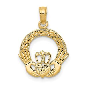 14k Yellow Gold Claddagh Circle Pendant, 15mm (9/16 inch)
